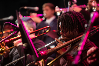 Jazz ensemble playing trumpets